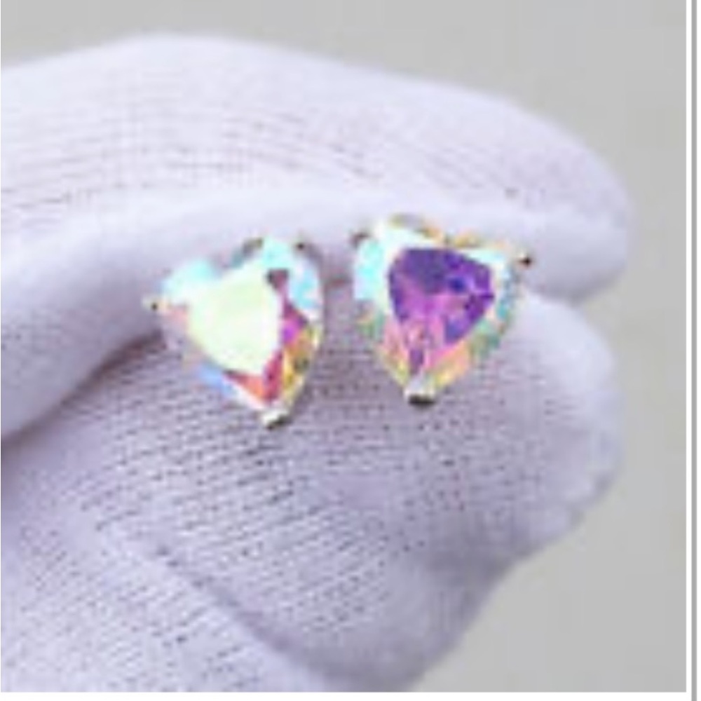 Heart shaped Aurora Borealis crystal stud earrings